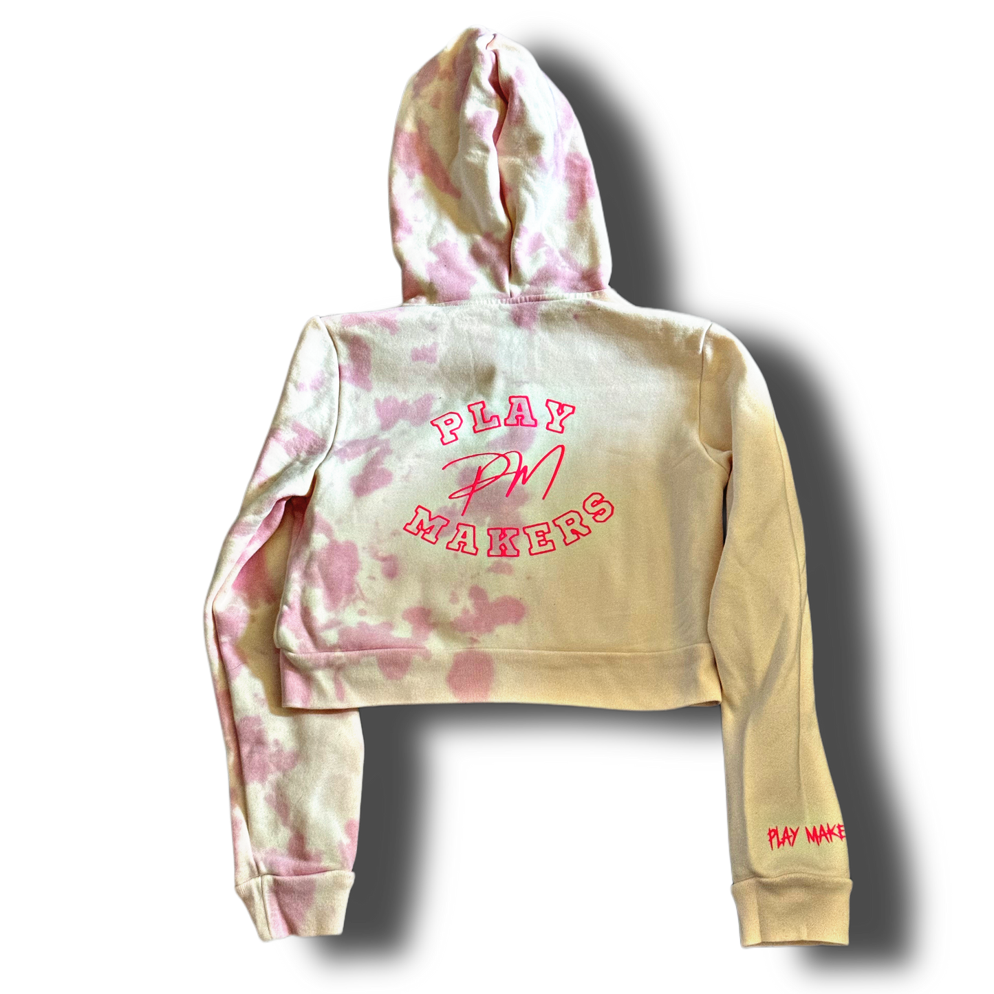 EXCLUSIVE CROPPED FULL ZIP BODY BAG HOODIE - COTTON CANDY PINK SPLIT TIE-DYE